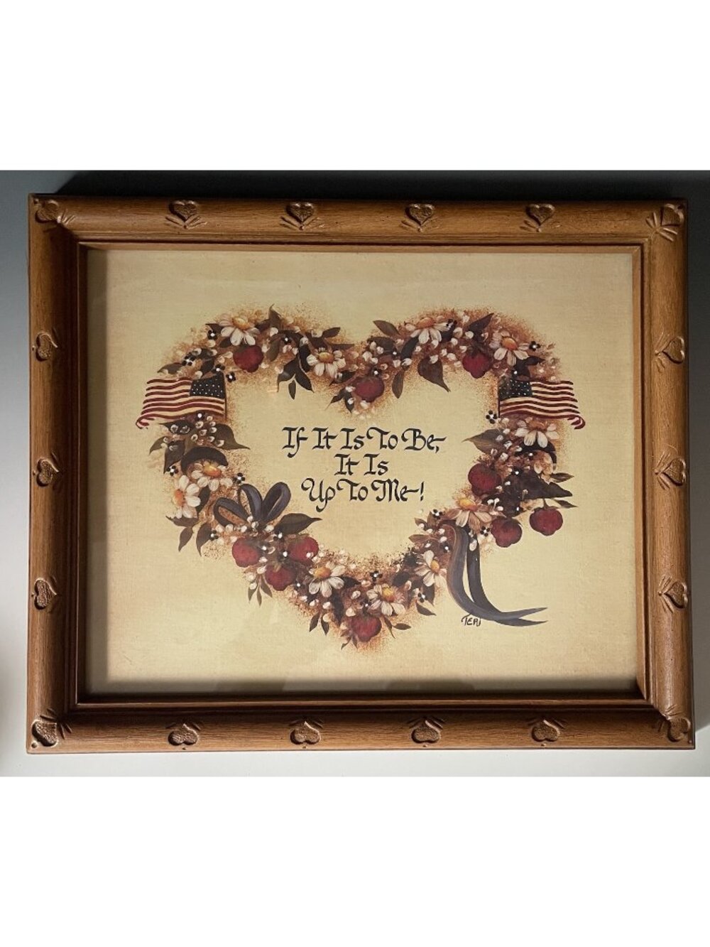 Vintage 1990s Homco Primitive Cottage Core Quote Inspiration Framed Wall Art